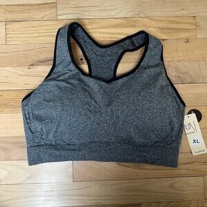 NEW Truekind Women's XL Reactive Sports Bra Racerback Gray Black Piping Gym Run